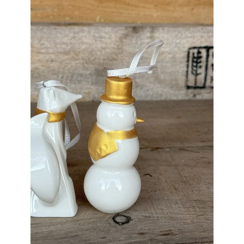 Vintage STARBUCKS Christmas Tree Ornaments Set Fox,Snowman, Nutcracker Porcelain